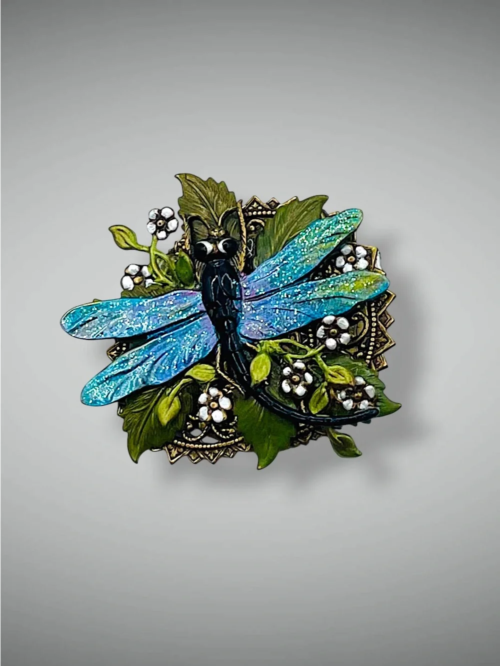 Art Nouveau Style Enamel Dragonfly Garden Lapel Brooch